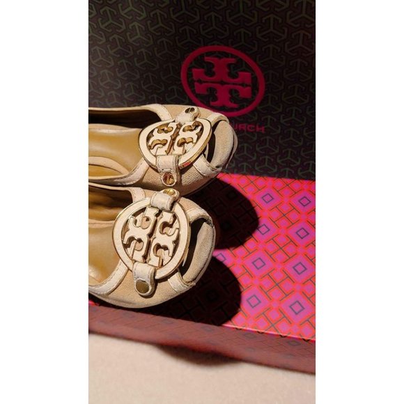 Tory Burch Designer Amanda Peep Open Toe Wedge Heels Size 6 - Picture 6 of 7